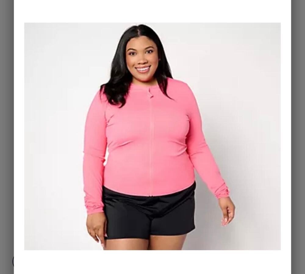 Kim Gravel x Swimsuits For All Zip-Front Swim Cardigan coral  Sz 18 W